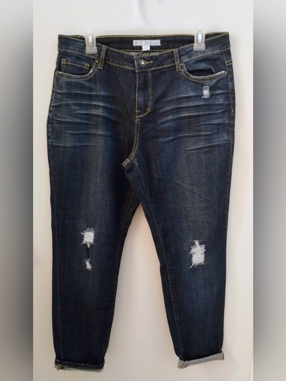Boston Proper Dark Blue Distressed Skinny Jeans